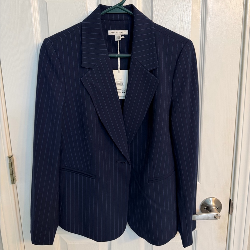 Navy Pinstripe Single-Button Blazer size small Free Assembly